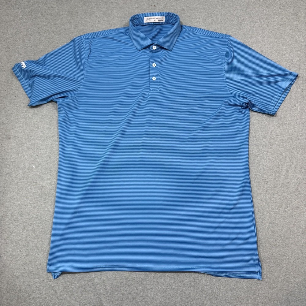 Holderness & Bourne Sea‎ Island Polo Shirt XL Tailored Blue Striped Golf Stretch